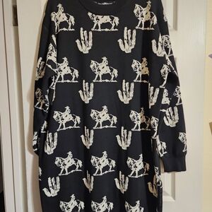 Black and White Western Print Sweater Dress